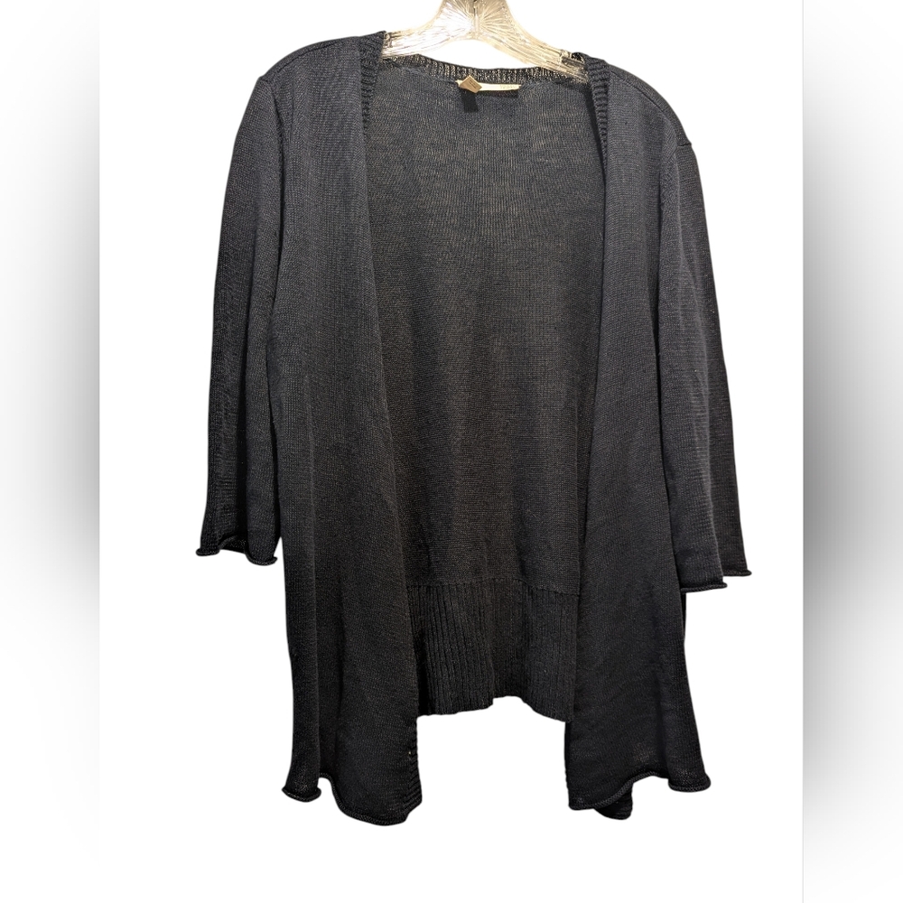 Eileen Fisher Sweater Navy 100% Linen Open Front Cardigan Sz L *NWOT
